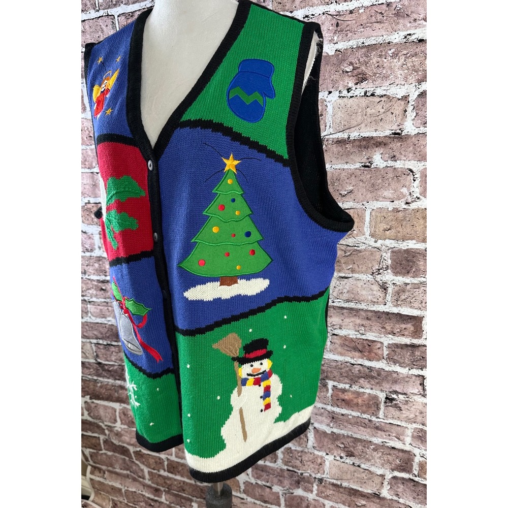 The Quacker Factory Ugly Christmas Vest SZ 2X Reindeer Snowman Tree Bells Angels - Picture 5 of 11